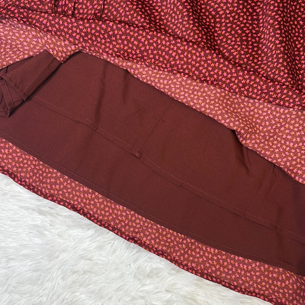 American Eagle Burgundy Silky Cut-out Printed Lace Mini Dress - Picture 10 of 10